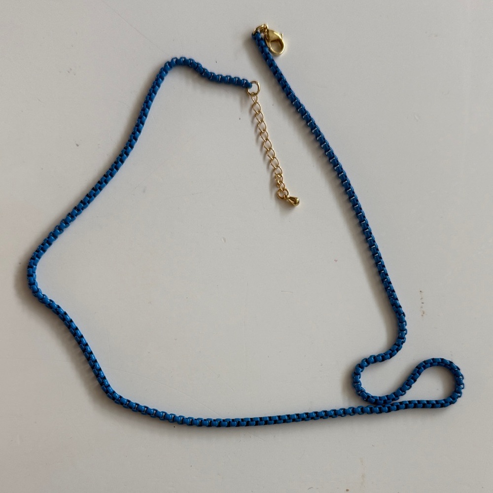 Enamel Gold-Trimmed Blue Braided Cord Necklace